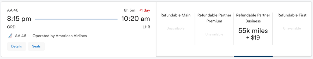 ORD LHR Mileage Plan award price